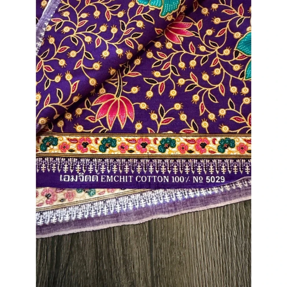 Emchit 5029 Batik Floral Wrap‎ Maxi Skirt Purple Cotton 28 Boho Ethnic Festival